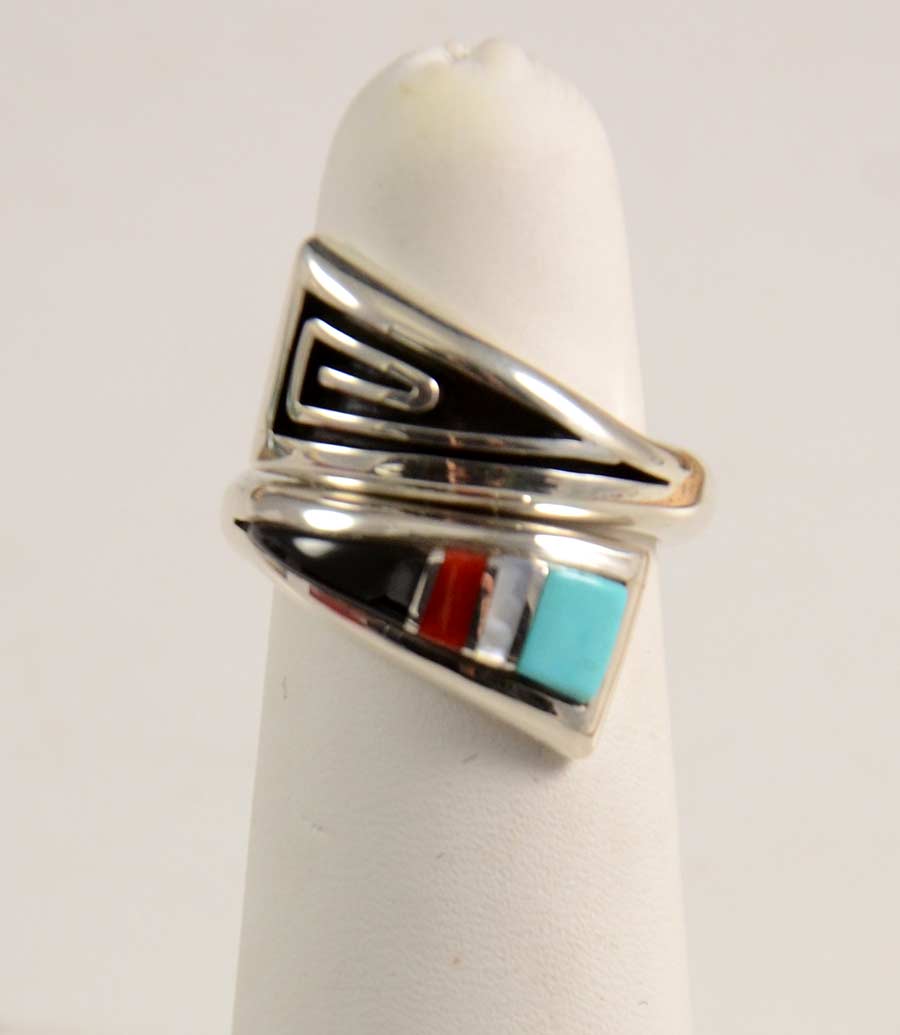 Albert Nells Silver Wirework Inlay Ring Turquoise Coral | Hoel's Sedona