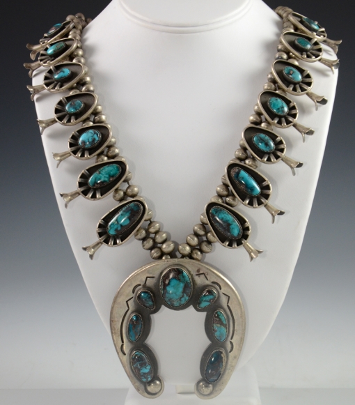 Squash Blossom Necklace with Bisbee Turquoise by Don Platero