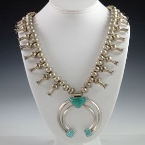 Navajo Squash Blossom Necklace with Blue Gem Turquoise
