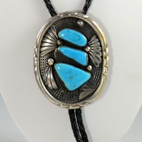 Sedona Indian Jewelry, Silver Blue Gem Turquoise Bolo Tie