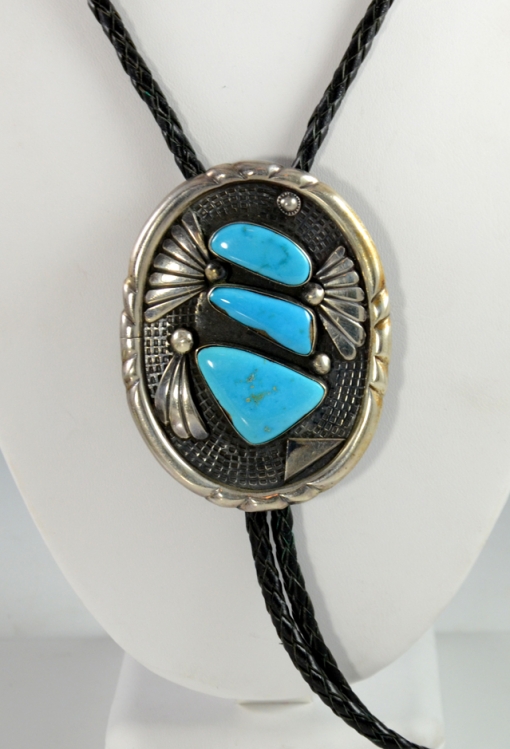 Sedona Indian Jewelry, Silver Blue Gem Turquoise Bolo Tie