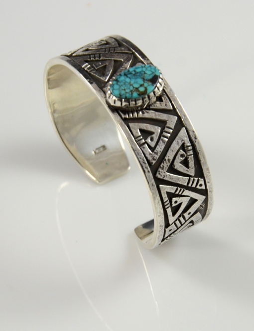 Silver Turquoise Navajo Bracelet by Kee Yazzie, Sedona Indian Jewelry
