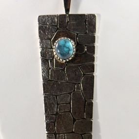 Silver Overlay Pendant with Bisbee Turquoise by Kee Yazzie