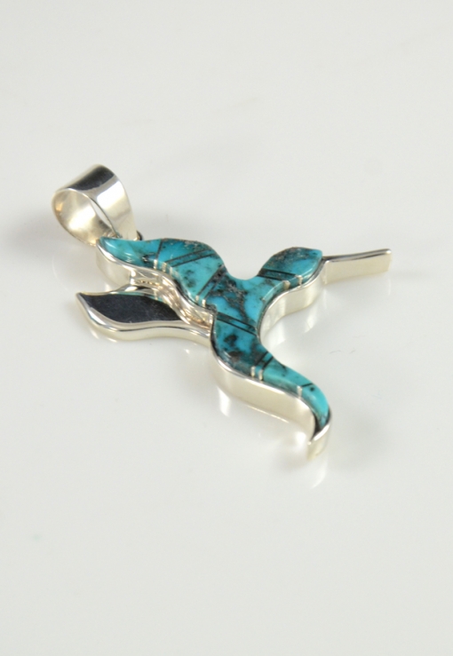 Silver and Kingman Turquoise Hummingbird Pendant by Earl Plummer, Sedona Indian jewelry