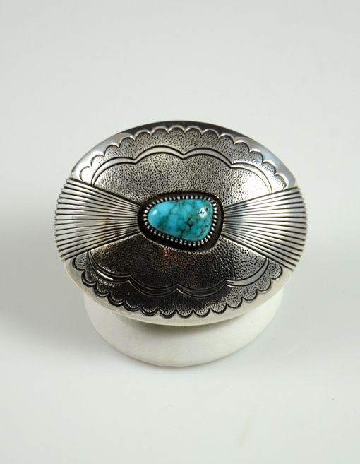 Navajo Silver Buckle with Lone Mountain Turquoise