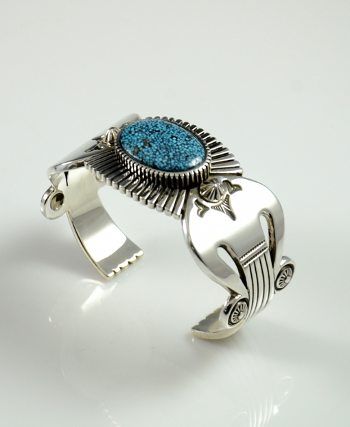 Navajo Bracelet with Kingman Turquoise by Jennifer Curtis