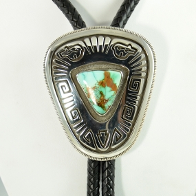 Silver and Royston Turquoise Bolo Tie by Leonard Gene