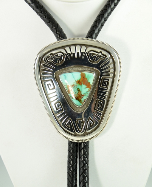 Silver and Royston Turquoise Bolo Tie by Leonard Gene