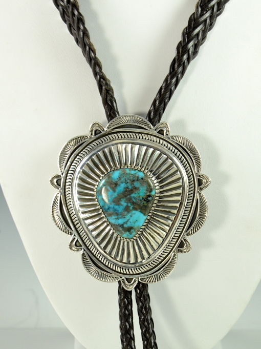 Silver and Morenci Turquoise Bola Tie by Allison Lee