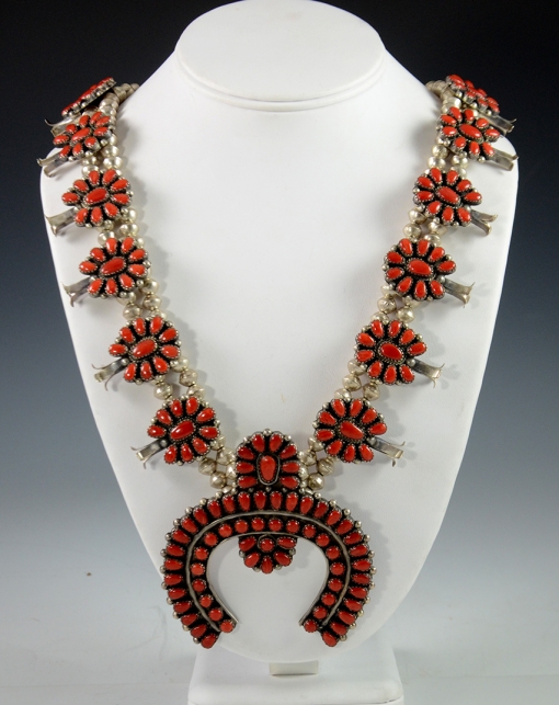 Zuni Coral Squash Blossom Necklace