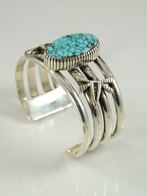 Silver and Nevada Blue Turquoise Bracelet by Kee Yazzie