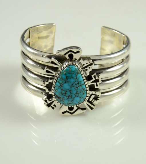 Navajo Silver and Lone Mountain Turquoise Bracelet by Kee Yazzie