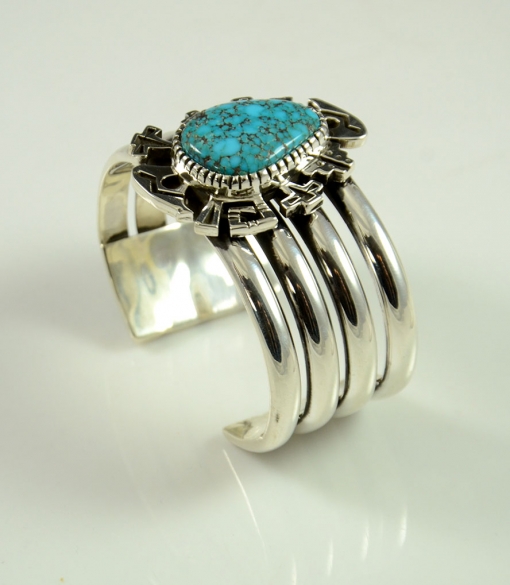 Navajo Silver and Lone Mountain Turquoise Bracelet by Kee Yazzie