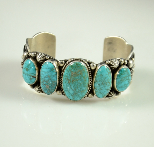 Sterling Silver and Lone Mountain Turquoise Bracelet by Navajo Artist Albert Jake, Turquoise Bracelet, Sedona Native American Jewelry