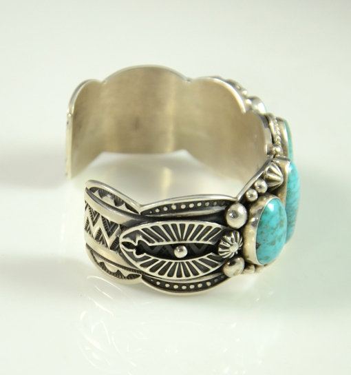 Sterling Silver and Lone Mountain Turquoise Bracelet by Navajo Artist Albert Jake, Turquoise Bracelet, Sedona Native American Jewelry