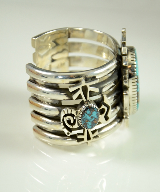 Sterling SilverPetroglyph Bracelet with Persian Turquoise by Kee Yazzie, Jr, Sedona Native American Jewelry, Turquoise Bracelet