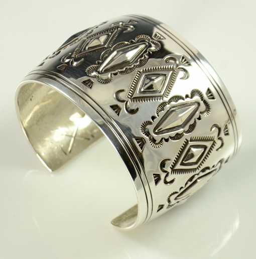 Handmade Sterling Silver Stamped and Repousse Bracelet by Fidel Bahe
