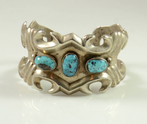 Silver Sandcast Bracelet by Ambrose Roanhorse, Navajo Jewelry, Turquoise Jewelry, Sedona Indian Jewelry