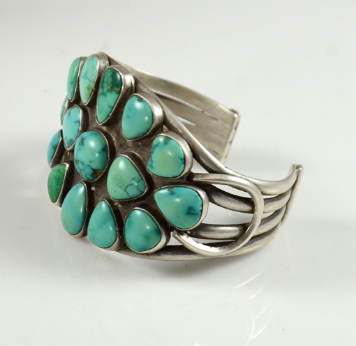Vintage Navajo Silver and Fox Turquoise Cluster Bracelet