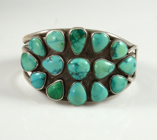 Vintage Navajo Silver and Fox Turquoise Cluster Bracelet