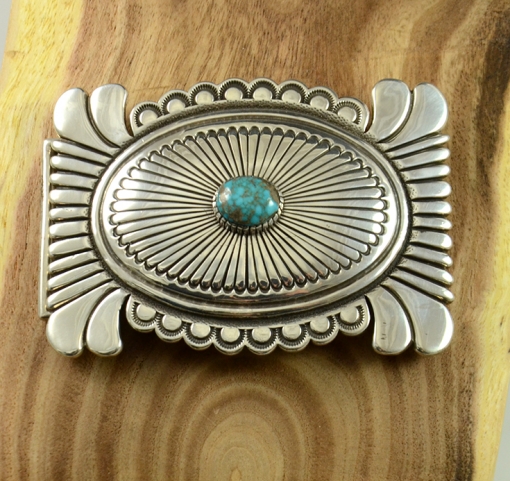 Navajo Lone Mountain Turquoise Buckle by Thomas Jim
