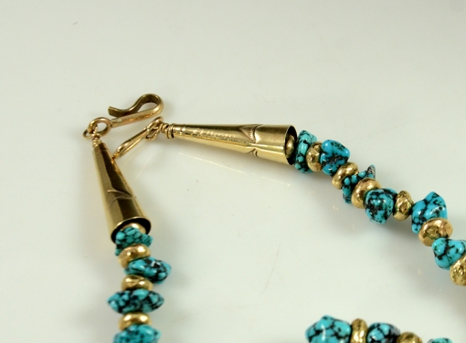 14kt Gold and Lone Mountain Nugget Turquoise Necklace by Eddie Aguilar