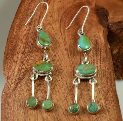Blue Gem Turquoise Earrings by Greg Lewis, Flagstaff Indian Jewelry, Flagstaff Native American Arti