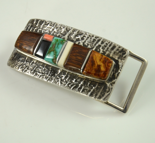 Sterling Silver Handmade Inlaid Buckle by Navajo Artist Wes Willie