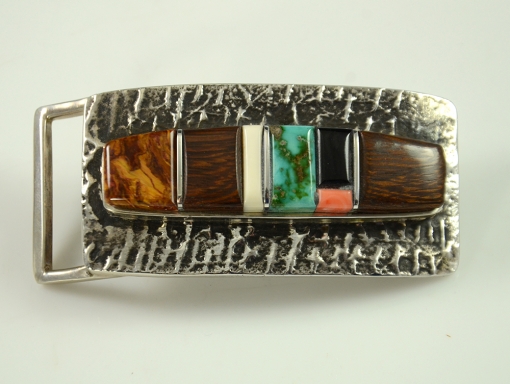 Sterling Silver Handmade Inlaid Buckle by Navajo Artist Wes Willie