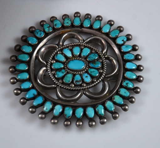 Vintage Old Pawn Zuni Turquoise Cluster Pin, Turquoise Jewelry, Sedona Indian Jewelry, Sedona Turquoise Jewelry, Flagstaff Turquoise