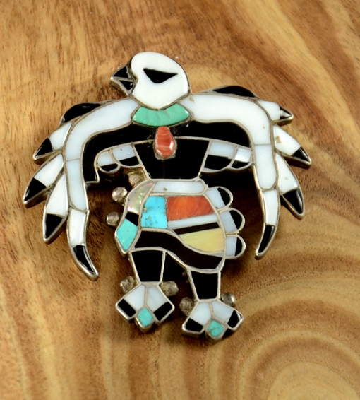 Zuni Inlay Eagle Pin by Charlie and Mary Ann Poncho