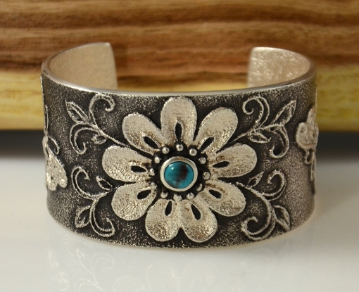 Sterling Silver Navajo Bracelet with Bisbee Turquoise by Rebecca Begay