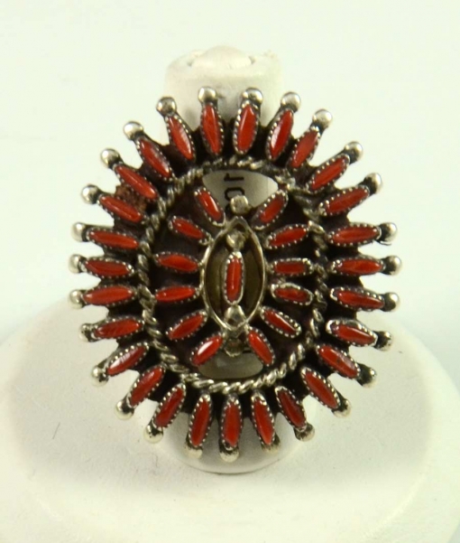 Zuni Coral Needlepoint Ring