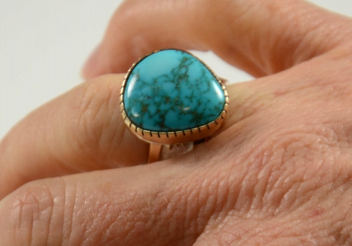 Lone Mountain Turquoise Ring by Dina Huntinghorse