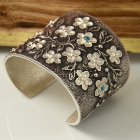 Silver Sandcast Bracelet with Bisbee Turquoise by Rebecca Begay