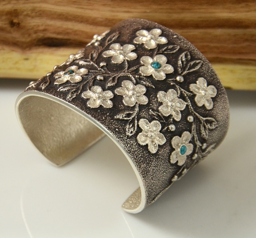 Silver Sandcast Bracelet with Bisbee Turquoise by Rebecca Begay