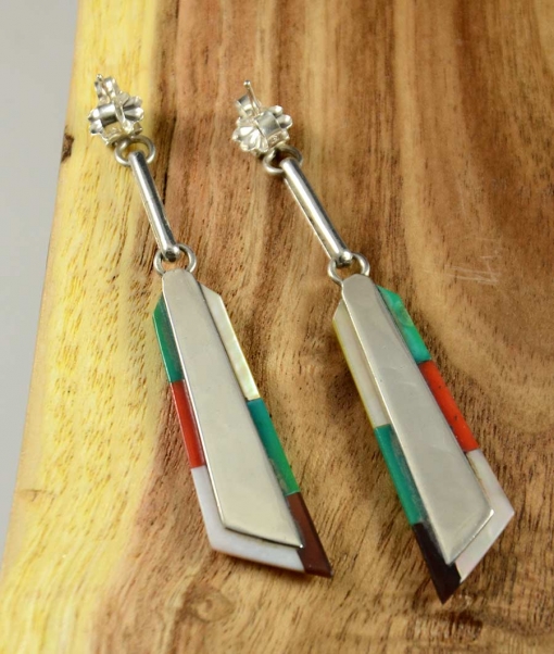 Navajo Silver Multi Stone Inlay Earrings