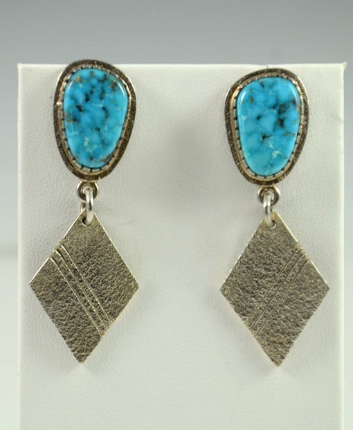 Navajo Tufa Cast Earrings with Morenci Turquoise