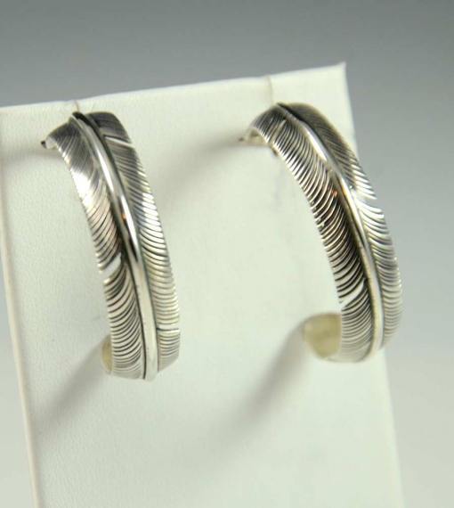 Navajo Silver Feather Hoop Earrings