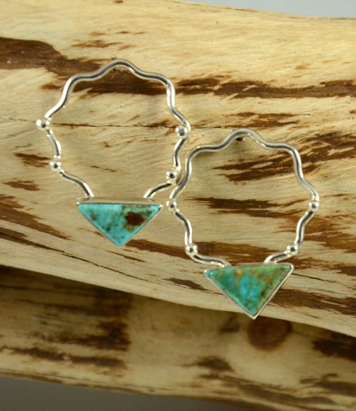 Silver Turquoise Zuni Earrings by Veronica Poblano