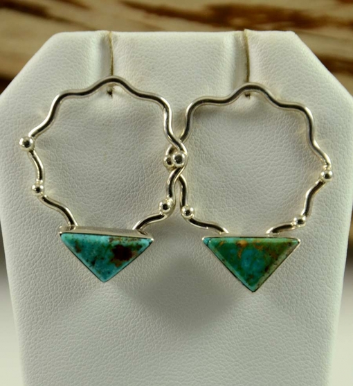 Silver Turquoise Zuni Earrings by Veronica Poblano