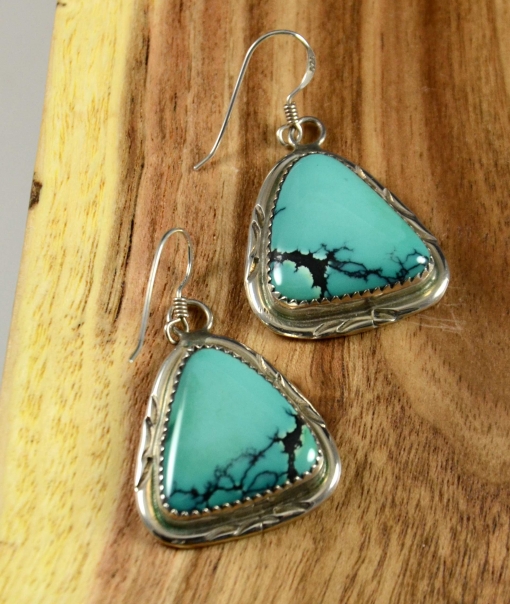 Navajo Silver and Chinese Turquoise Earrings