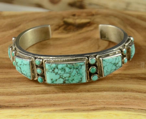 Sterling Silver Kingman Turquoise Bracelet by Alice Lister, Navajo Jewelry