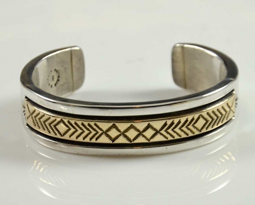 Navajo Sterling Silver and Gold Bracelet by Bruce Morgan