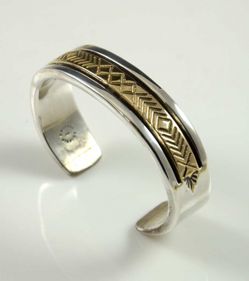 Navajo Sterling Silver and Gold Bracelet by Bruce Morgan
