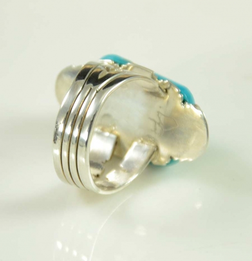 Silver Inlaid Turquoise Ring by Leo Yazzie, Navajo Ring