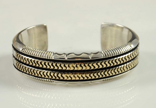 Navajo Silver and Gold Bracelet by Leonard Nez