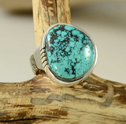 Navajo Silver and Nevada Blue Turquoise ring by Craig Agoodie