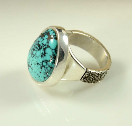 Navajo Silver and Nevada Blue Turquoise ring by Craig Agoodie