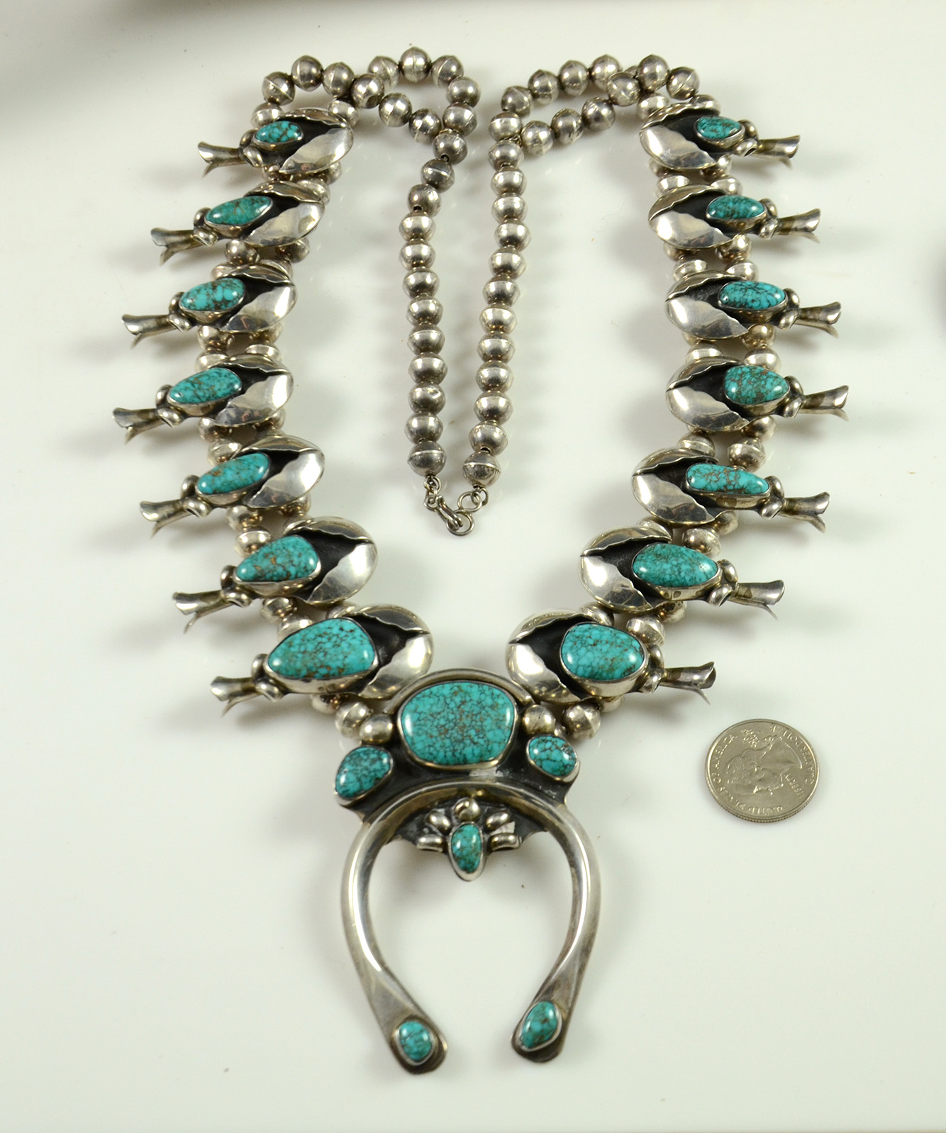 Lone Mountain Turquoise Squash Blossom Necklace - Hoel's Indian Shop